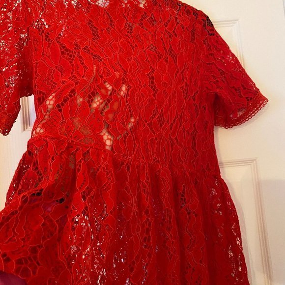 RED PEPLUM LACE RED BLOUSE SIZE M - Picture 2 of 8